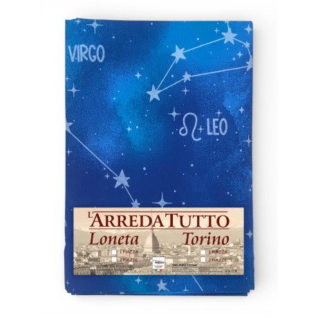 Blue Zodiac Signs Cover in Loneta - Large Multipurpose Bedspread/Sofa Cover - Made in Italy