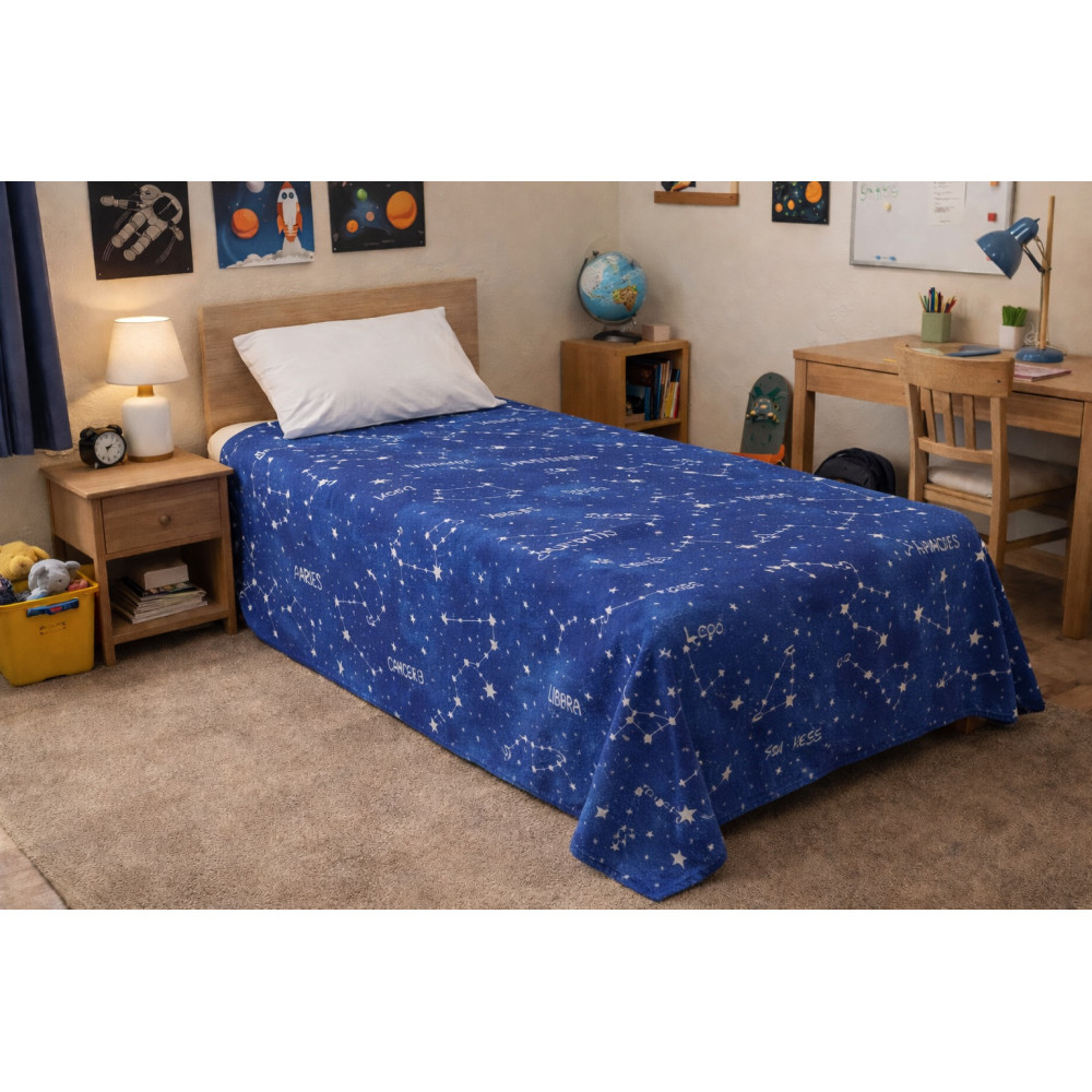 Blue Zodiac Signs Cover in Loneta - Large Multipurpose Bedspread/Sofa Cover - Made in Italy