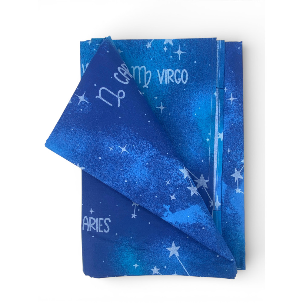 Telo Copritutto Segni Zodiacali Blu - 100% Cotone - Gran Foulard Multiuso Copriletto/Copridivano - Made in Italy