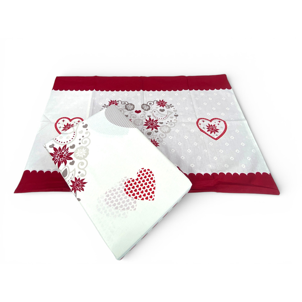 Ensemble de lit d’hiver Edelweiss Edelweiss Heart Duvet Cover Red 100 % Cotton - avec taies d’oreiller, boutons et rabat 40 cm