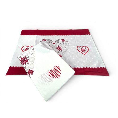 Edelweiss Heart Bettbezug Rot 100% Baumwolle – Winterbettset mit Kissenbezügen, Knöpfen und Klappe 40 cm