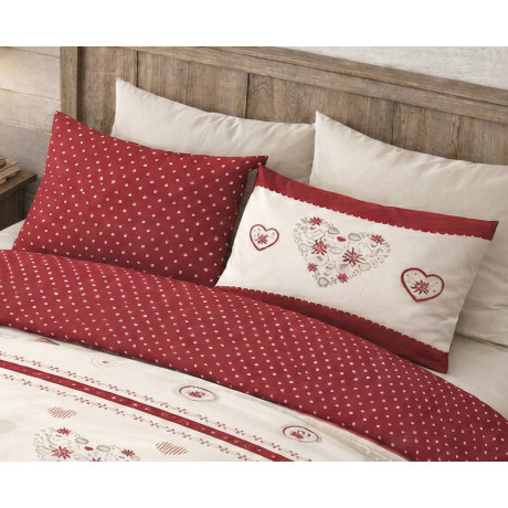 Ensemble de lit d’hiver Edelweiss Edelweiss Heart Duvet Cover Red 100 % Cotton - avec taies d’oreiller, boutons et rabat 40 cm