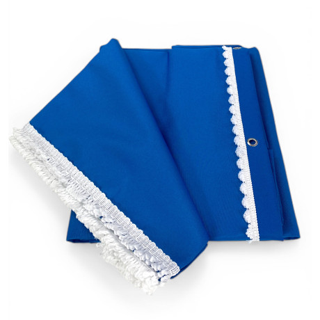 Auvent Vertigo Tex Family Bleute uni 100 % polyester étanche, fil imperméable et résistant à l’eau, œillets teints, frange en ac