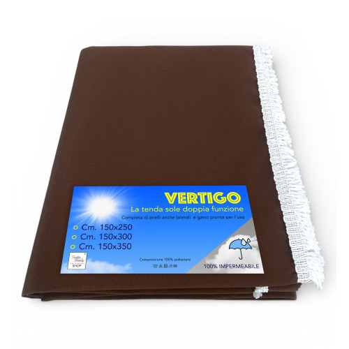 Vertigo Awning Tex Family Plain Brown 100% Polyester Waterproof Water Repellent Yarn Dyed Eyelets Steel Fringe