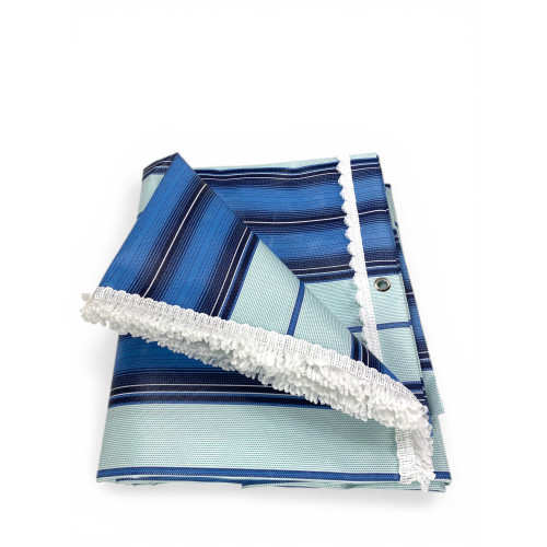 Tenda da Sole Vertigo Tex Family Righino Blu 100% Poliestere Impermeabile Idrorepellente Tinto Filo Occhielli Acciaio Frangia