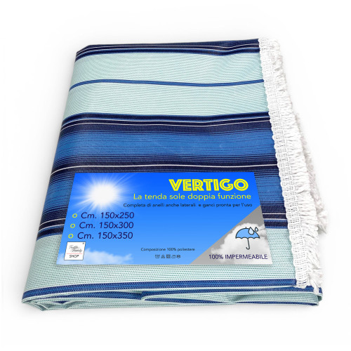 Auvent Vertigo Tex Family rayures bleu 100 % polyester imperméable laine d’œillets teints en acier