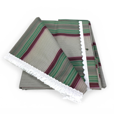 Vertigo-Markise Tex Family grün gestreiftes 100 % Polyester wasserabweisendes Garn gefärbte Ösen mit Stahlfransen