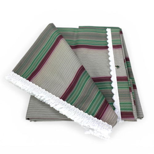 Vertigo-Markise Tex Family grün gestreiftes 100 % Polyester wasserabweisendes Garn gefärbte Ösen mit Stahlfransen