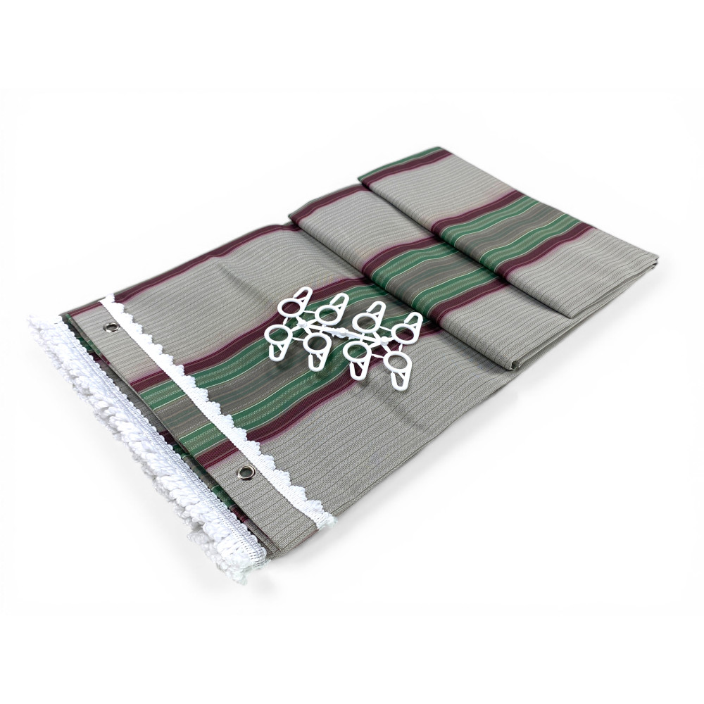 Vertigo-Markise Tex Family grün gestreiftes 100 % Polyester wasserabweisendes Garn gefärbte Ösen mit Stahlfransen