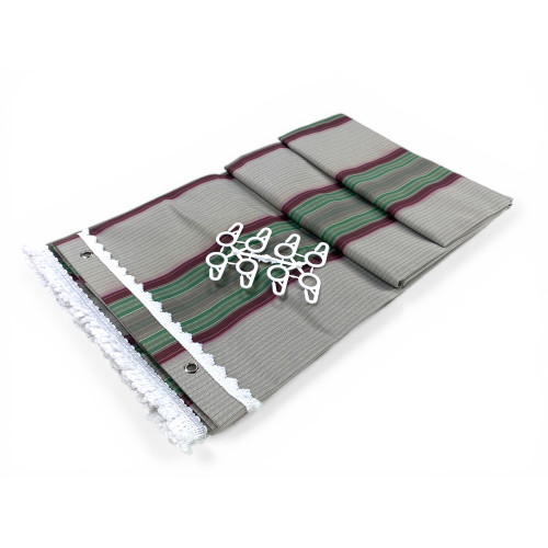 Vertigo Awning Tex Family Stripe Green 100% Polyester Waterproof Water Repellent Yarn Dyed Eyelets Steel Fringe