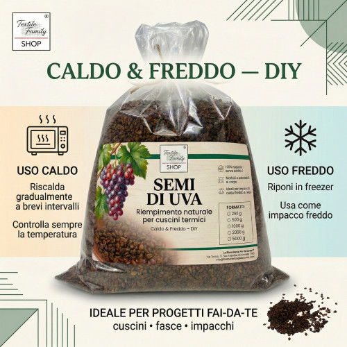 Semi di Uva Sciolti per Cuscini Riscaldanti - Riempimento Naturale per Terapie Caldo e Freddo, Ecologico e Sicuro