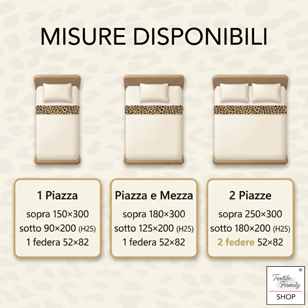 Ensemble de draps Safari Leopard 100 % coton fabriqué en Italie – ci-dessous avec des coins H 25 cm