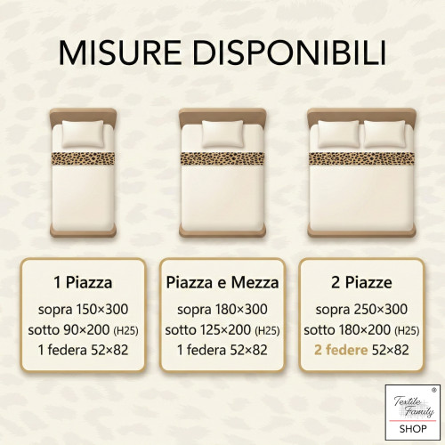 Ensemble de draps Safari Leopard 100 % coton fabriqué en Italie – ci-dessous avec des coins H 25 cm