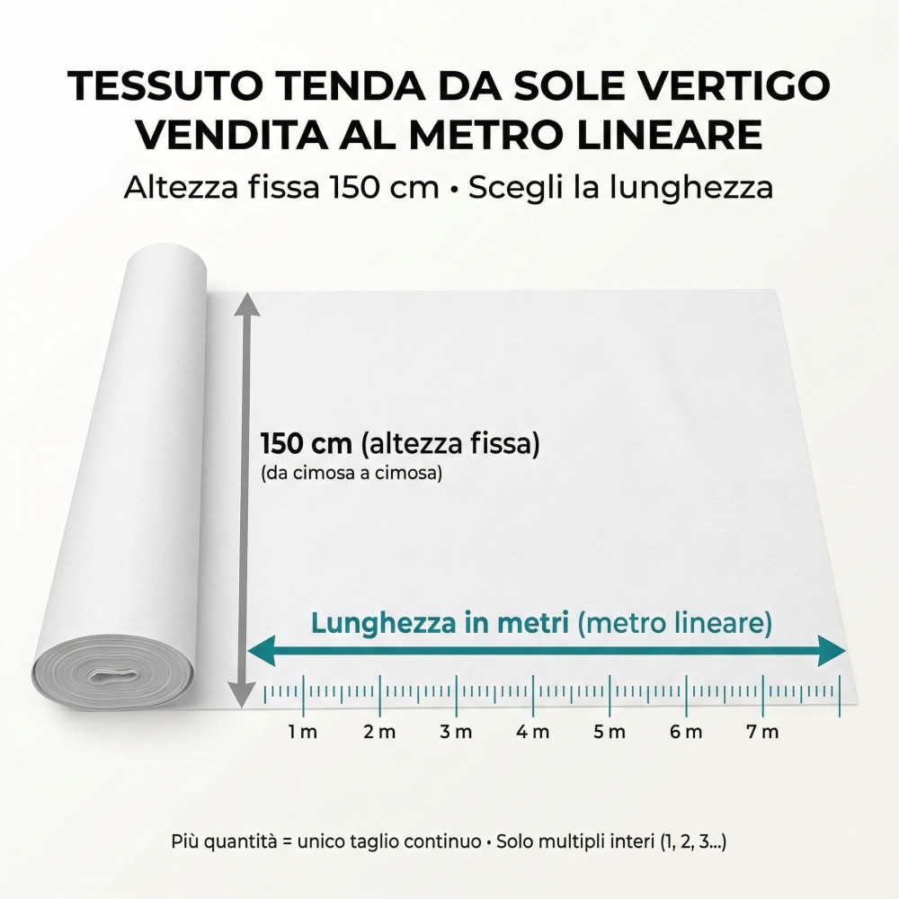 Vertigo Tissu Auvent 100 % Imperméable – Polyester H 150 cm, Vendu au Mètre – Idéal pour l’extérieur, Gazebos, Vérandas