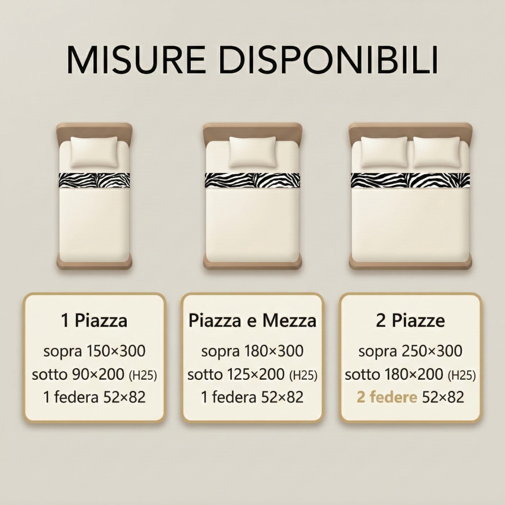 Completo LENZUOLO Lenzuola ZEBRATO Bianco e Nero SEXI in Puro cotone Made in Italy