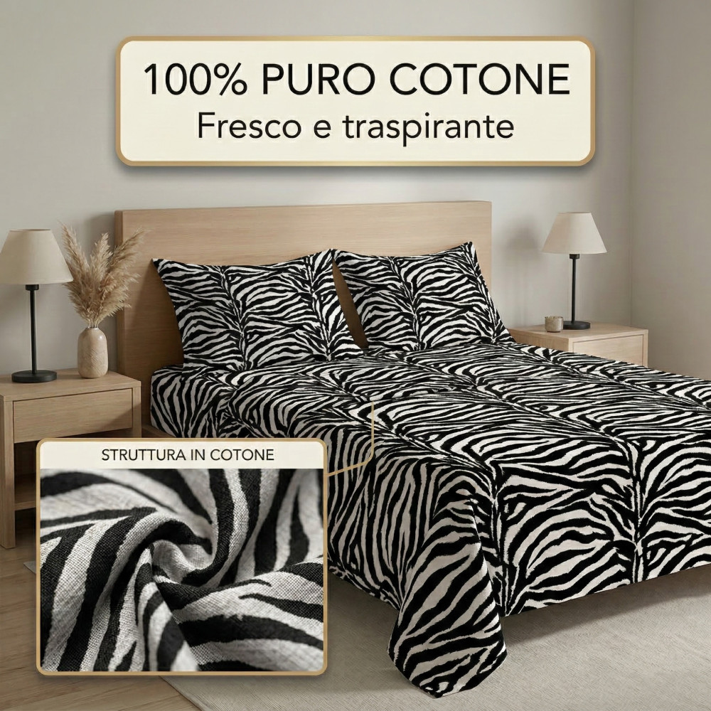 SEXI Ensemble de draps rayés noirs et blancs en pur coton fabriqué en Italie