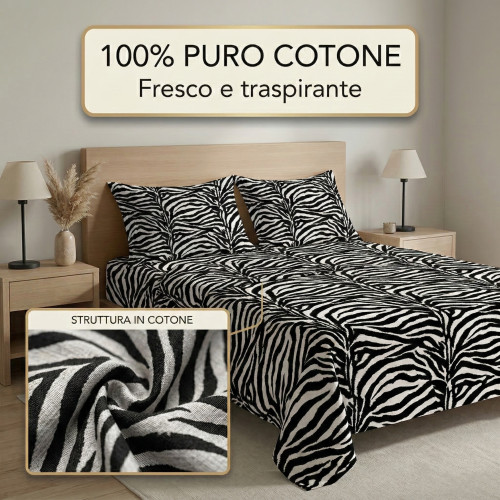 Completo LENZUOLO Lenzuola ZEBRATO Bianco e Nero SEXI in Puro cotone Made in Italy