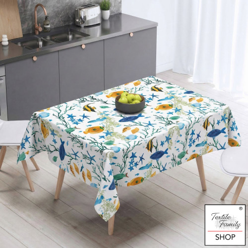 Tovaglia Plastificata PVC LIMA Pesci Colorati, Impermeabile Lavabile, Retro Felpato Antiscivolo, Made in Italy