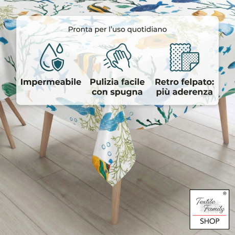 Tovaglia Plastificata PVC LIMA Pesci Colorati, Impermeabile Lavabile, Retro Felpato Antiscivolo, Made in Italy