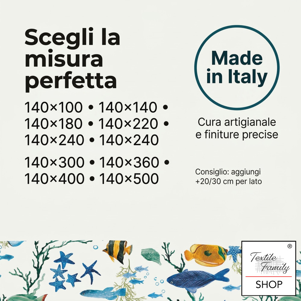 Tovaglia Plastificata PVC LIMA Pesci Colorati, Impermeabile Lavabile, Retro Felpato Antiscivolo, Made in Italy