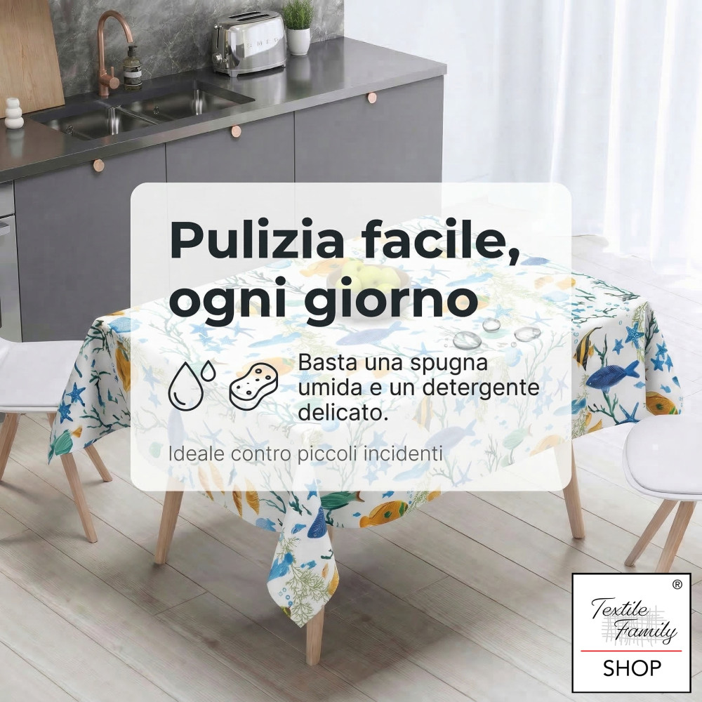 Tovaglia Plastificata PVC LIMA Pesci Colorati, Impermeabile Lavabile, Retro Felpato Antiscivolo, Made in Italy
