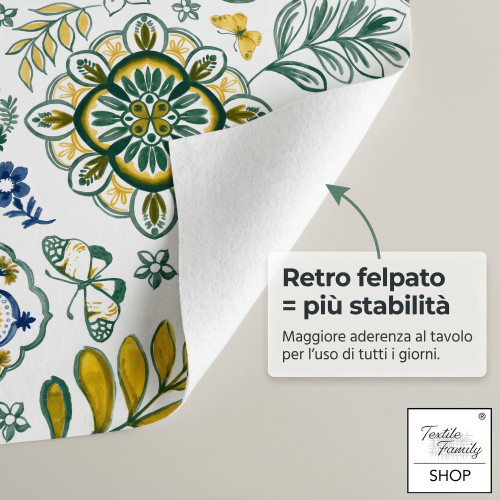 Tovaglia Plastificata PVC LIMA Capri Verde, Impermeabile Lavabile, Retro Felpato Antiscivolo, Made in Italy
