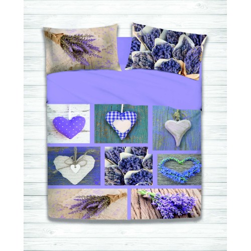 COMPLETE DIGITAL BED SHEET SHEETS JOY BEDSPREAD LAVENDER HEART LILAC DIS.4