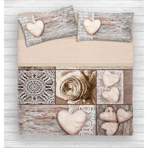 COMPLETO LENZUOLO DIGITALE LENZUOLA COPRILETTO HAPPY SHABBY CUORE 2