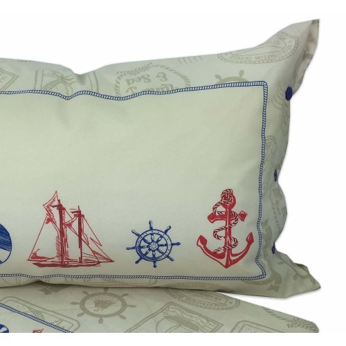 COMPLETO LENZUOLO MARE ANCORA TIMONE VELA MATRIMONIALE 2 PIAZZE