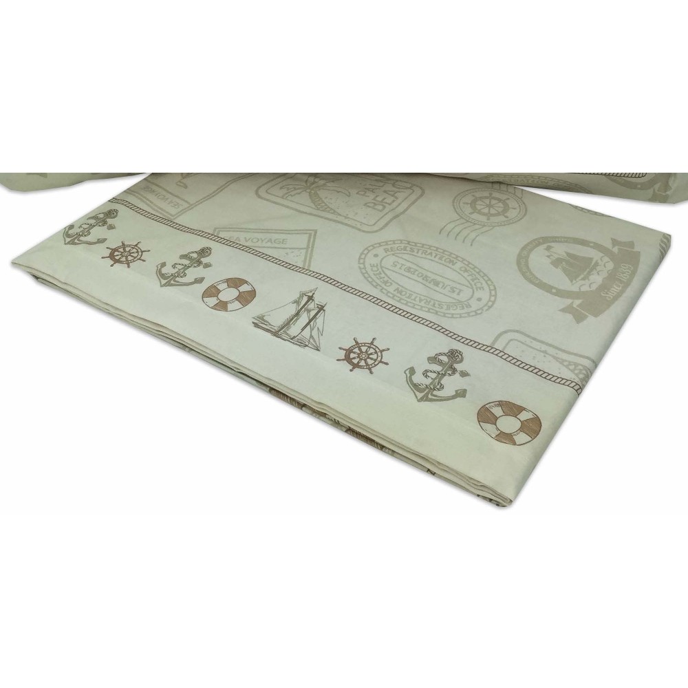 COMPLETO LENZUOLO MARE ANCORA TIMONE VELA BEIGE MATRIMONIALE 2 PIAZZE