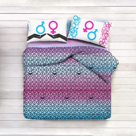 Funda Nórdica Kamasutra - Juego de Cama Erótica 100% Algodón con Fundas de Almohada de Doble Cara - Made in Italy, Idea de Regal