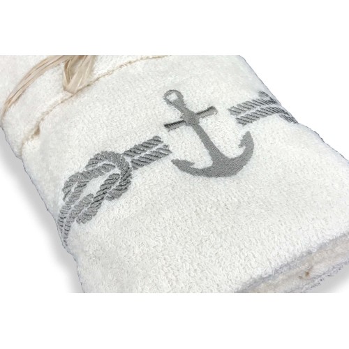 LOT DE SERVIETTES EN ÉPONGE MER MARIN AVEC ANCRE BEIGE