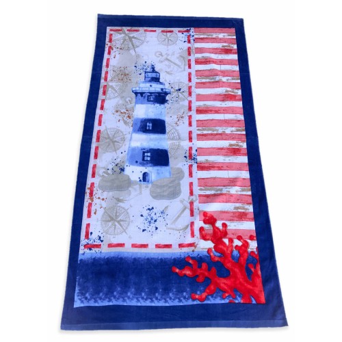 PHOTOGRAPHIC BEACH TOWEL IN SPONGE LARGE SIZE CM.86x160 LIGHTHOUSE