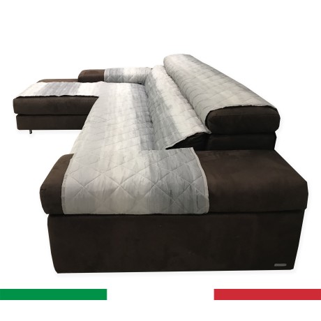 COPRIDIVANO SALVADIVANO AVEC LA PÉNINSULE MATELASSÉ GRIS DÉLAVÉ