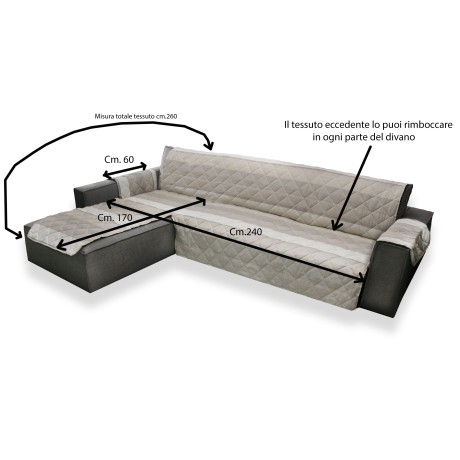 COPRIDIVANO SALVADIVANO AVEC LA PÉNINSULE MATELASSÉ GRIS DÉLAVÉ