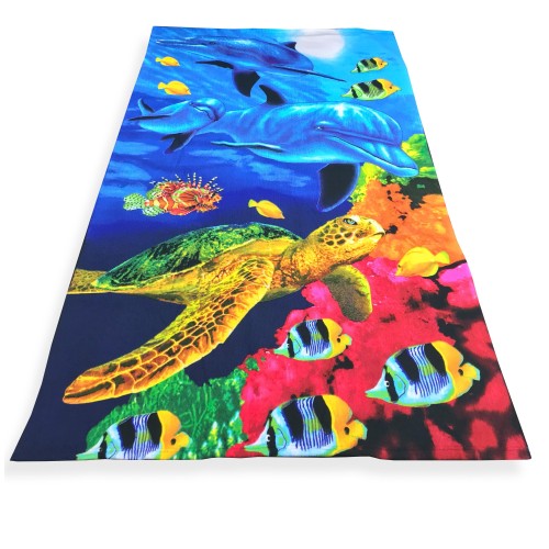 SERVIETTE DE PLAGE IMPRIMÉE EN MICRO-ÉPONGE GRANDE TAILLE 90 x 160 cm TORTUE