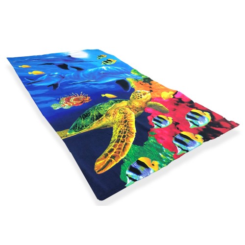 PHOTOGRAPHIC BEACH TOWEL IN MICROSPONGE LARGE SIZE cm. 90x160 TURTLE