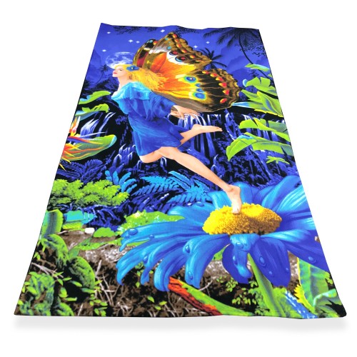 SERVIETTE DE PLAGE IMPRIMÉE EN MICRO-ÉPONGE GRANDE TAILLE 90 x 160 cm FILLE PAPILLON