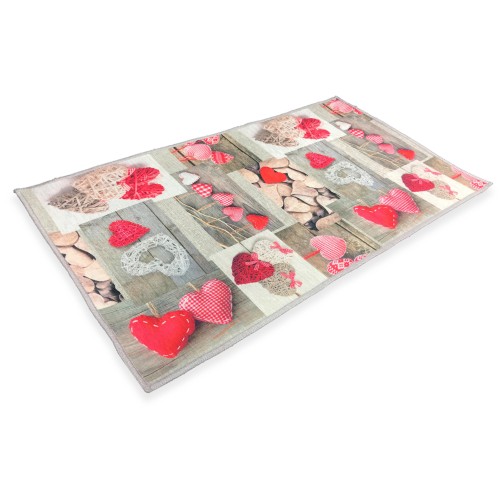SHABBY RED TYROLEAN HEART SILK-EFFECT DIGITAL PRINT RUG