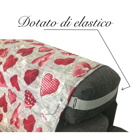 COPRIDIVANO SALVADIVANO CHARLY MATELASSÉ SUPÉRIEURE LISSE COEURS ROUGES, SHABBY