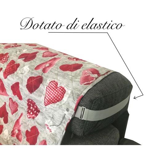 Couverture de canapé SALVADIVANO CHARLY MATELASSÉ SUPÉRIEURE LISSE COEURS ROUGES, SHABBY