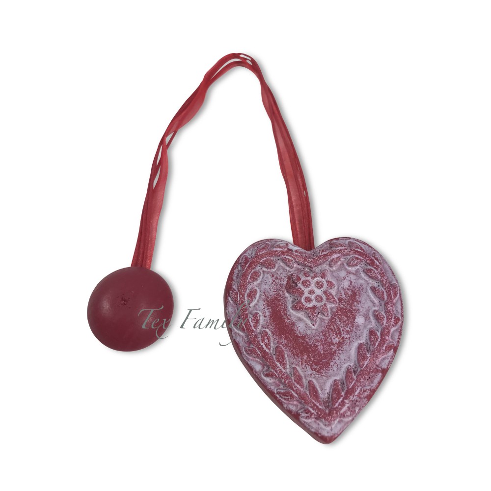 Aimant fermatenda en forme de coeur dans un shabby chic de couleur rouge  bordeaux