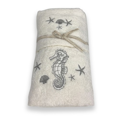BEIGE SEAHORSE BEACH TOWEL SET