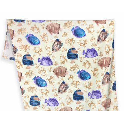 SERVIETTE DE PLAGE IMPRIMÉE EN ÉPONGE GRANDE TAILLE 86 x 160 CM PETITS POISSONS BLEUS