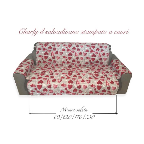 COPRIDIVANO SALVADIVANO CHARLY TRAPUNTATO PIANO LISCIO CUORI ROSSI SHABBY