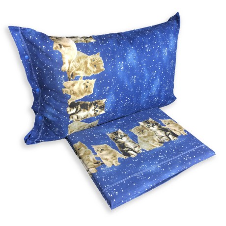 COMPLETO LENZUOLO LENZUOLA NATURA GATTO GATTI NOTTE BLU