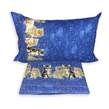 COMPLETO LENZUOLO LENZUOLA NATURA GATTO GATTI NOTTE BLU