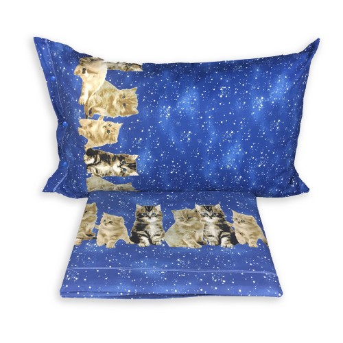 PLEIN DRAP DE LIT DE FEUILLES DE NATURE CHAT CHATS BLEU NUIT