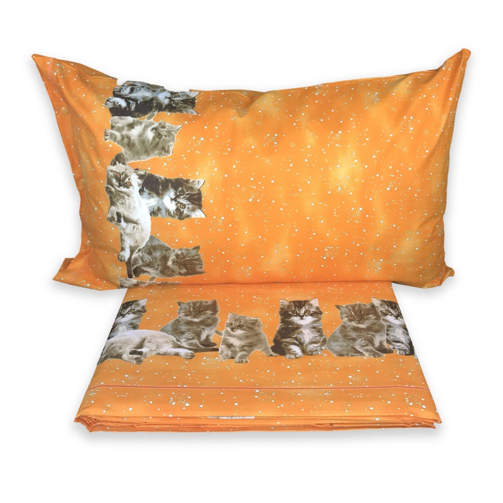 PLEIN DRAP DE LIT, DRAPS DE LA NATURE, CHAT, CHATS, NUIT, ORANGE