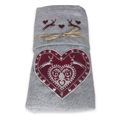 SET Serviettes Tyrolienne Tyrolienne COEUR CERF GRIS